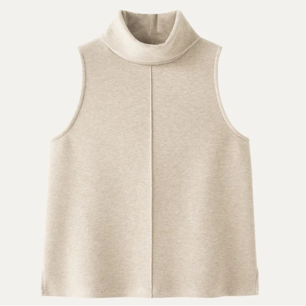 OGL FuzzLuxe Sleeveless Turtleneck Split Hem Top XL Heather Beige NWT